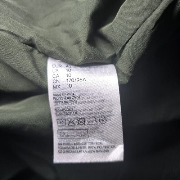 H&M Women’s Army Green Hooded Parka Jacket Size US 10 Zip Up/ Drawstring Waist - Picture 5 of 6